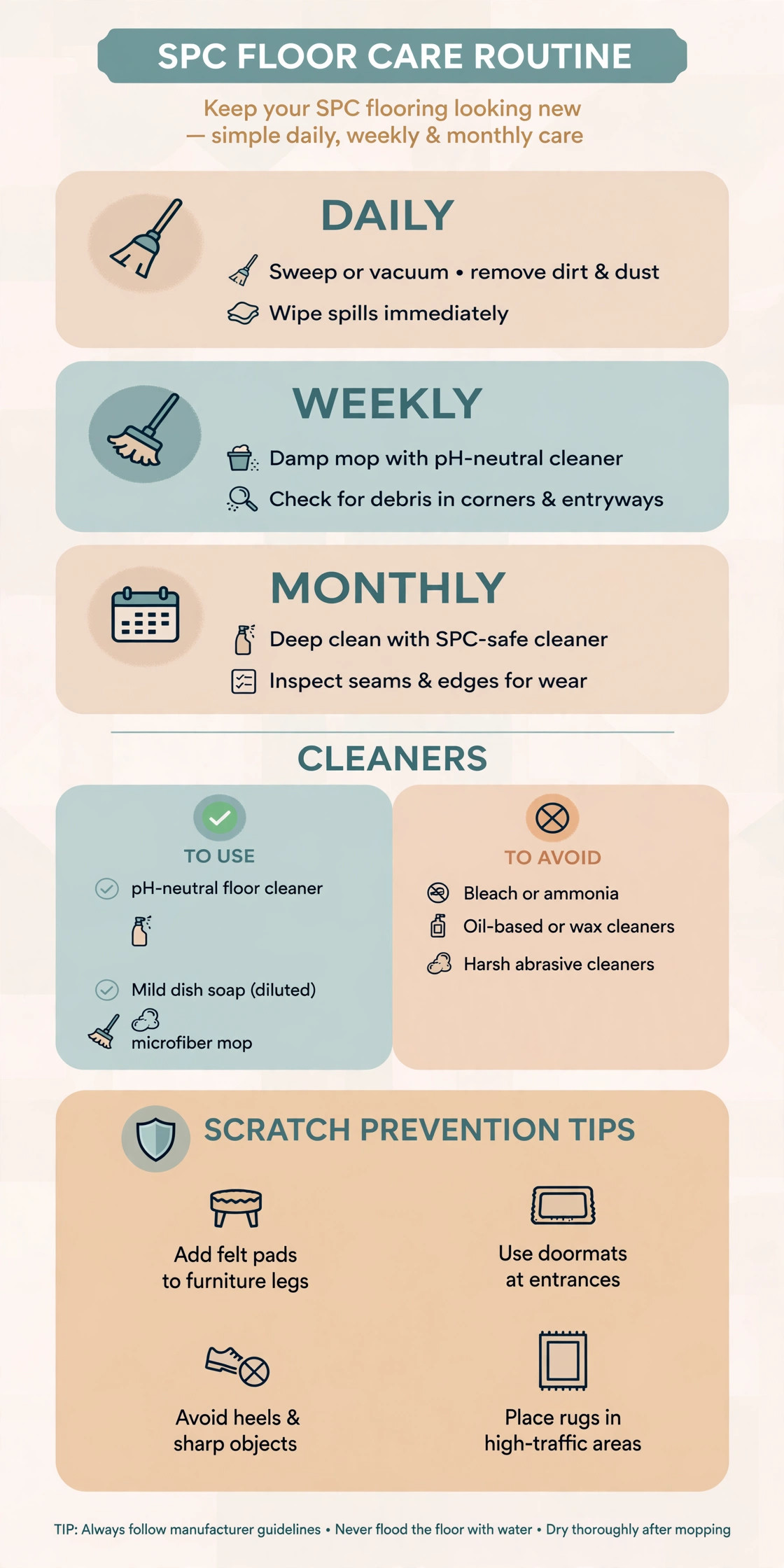 Infographic: SPC Flooring Maintenance Guide UAE: Cleaning, Care, and Sand Defense